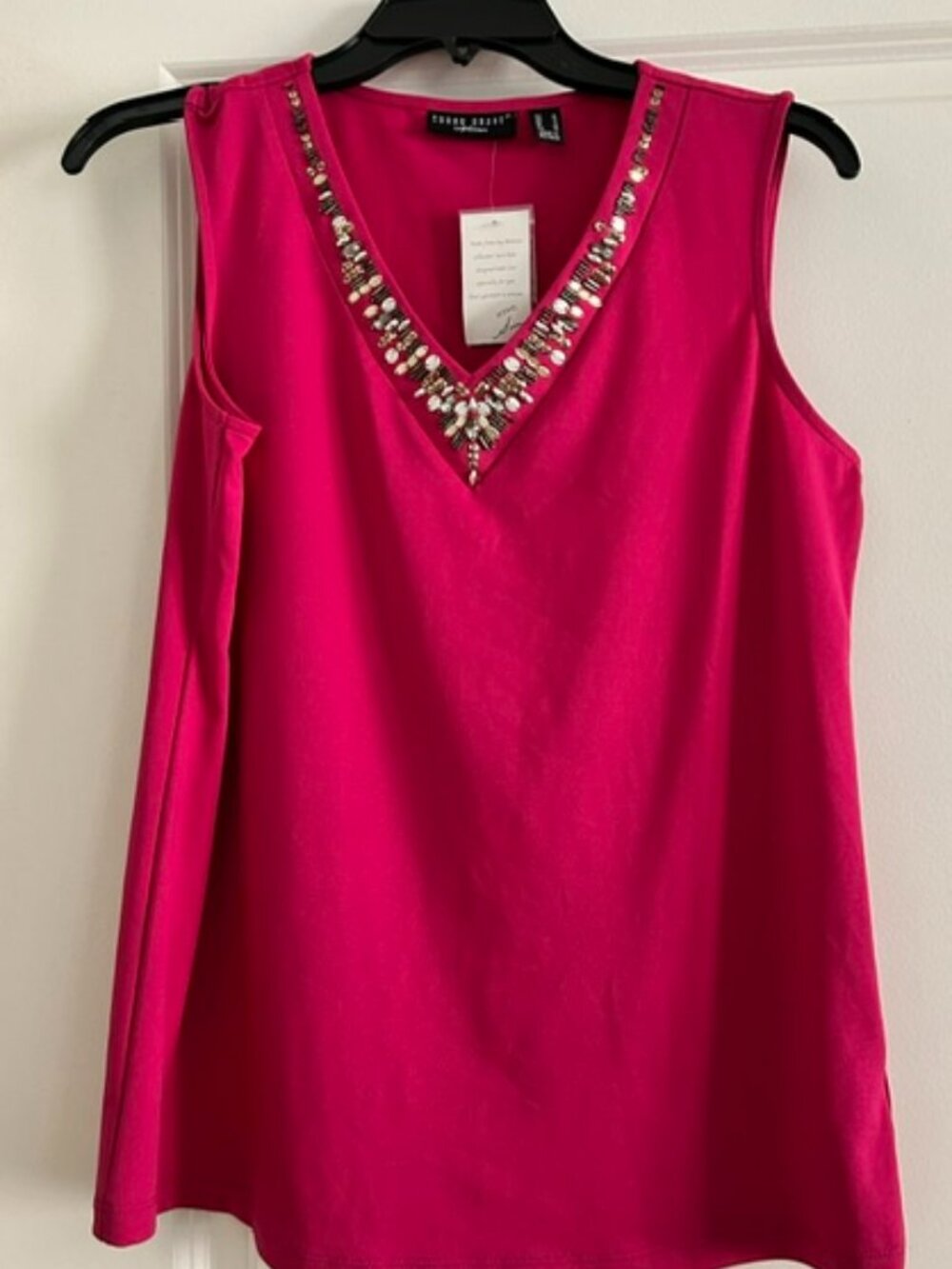 Susan Graver Pink Jewell Embellished Sleeveless Top, Size S